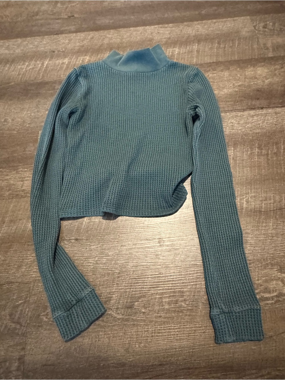 Aerie Waffle Knit Teal Long Sleeve Crop Top